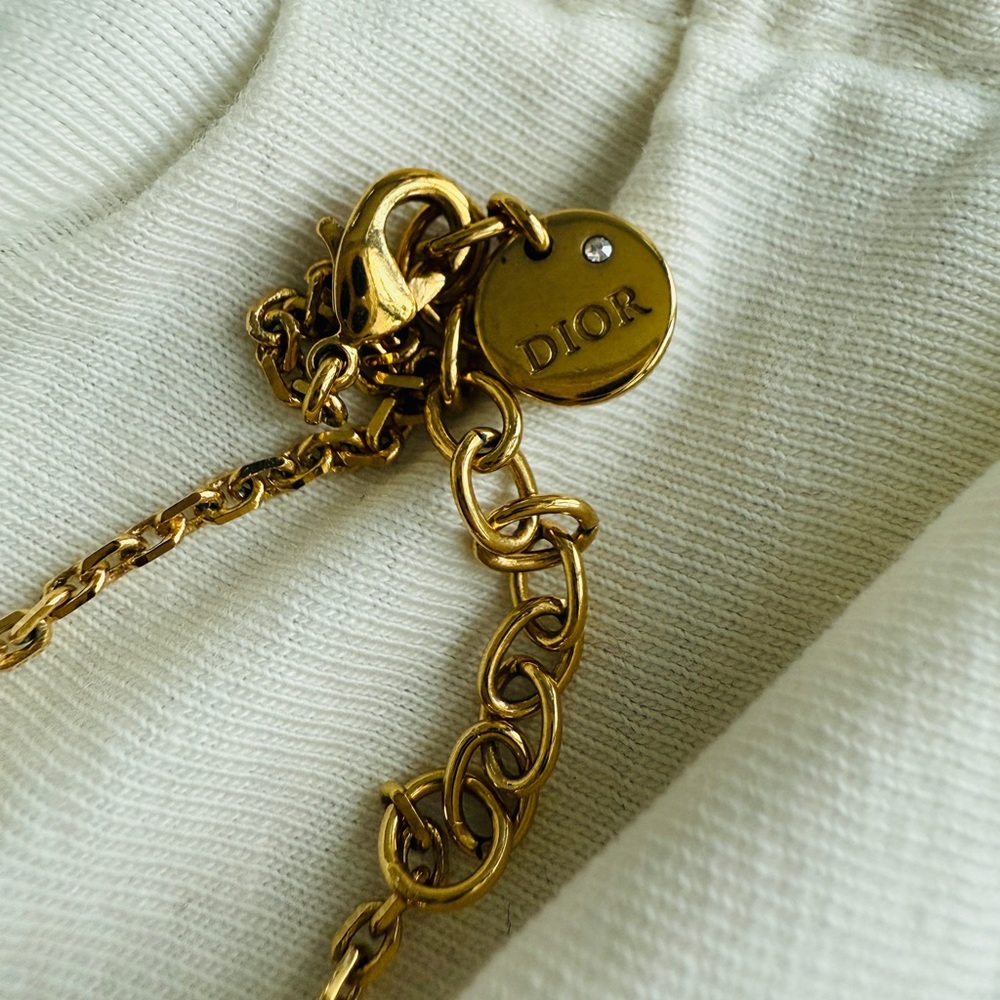 Dior Gold Necklace with Pearl Accent (Petit CD Necklace) - Picture 3 of 9